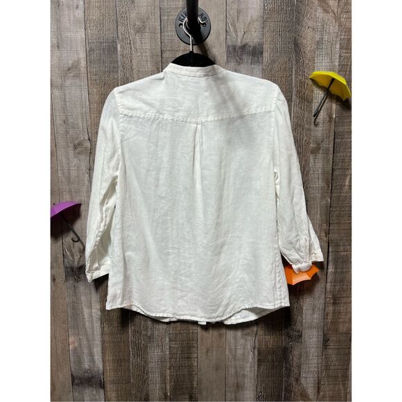 Boden White Pleated Detail Button Down Linen Blouse - Picture 2 of 4